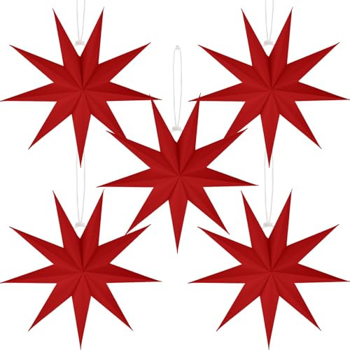 BestoFun 5 estrellas de papel para Navidad, 30 cm, color rojo, estrellas plegables para colgar, decoración de mesa, Navidad, habitaciones, bodas, cumpleaños