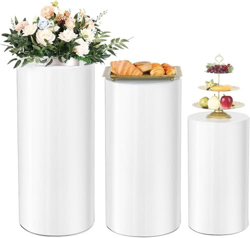Soporte de pedestal cilíndrico redondo Soporte de exhibición de flores para pastel de boda,soporte de pedestal cilíndrico de metal para decoración, soporte de pastel Pedestal de boda,3PcsA
