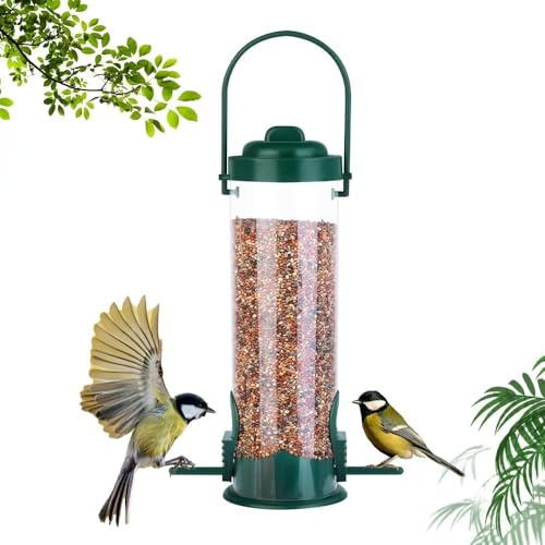 Udbrud Colonna di mangime, mangiatoia per uccelli con 2 supporti per mangimi, colonna di mangime trasparente, per uccelli, in plastica, per uccelli e giardino