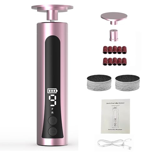 2 in 1 Electric Foot Callus Remover - with Nail Drill File, Aluminum Alloy, 11000RPM, 9 Speeds, with Digital Display, 10 Grinding Heads & 20pcs Sandpaper Discs,Cordless Rechargeable (Pink)