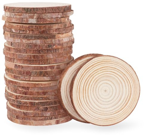 Timburst Holzscheiben 36 Stücke, 7-8cm Baumscheiben, ohne LöChern Holzplatte Rund,Holz Scheiben Zum Basteln-20 M Seile für Tischdeko, Deko Hochzeit MittelstüCke Weihnachten Dekoration