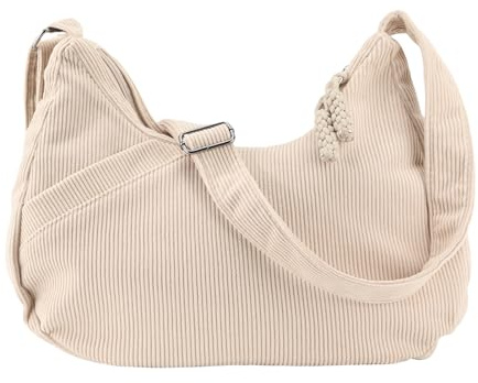 FloralGrace Groß Halbmond Crossbody Bag Damen, Bandolera Mujer, Bolso de Pana, Bandolera Crossbody de Pana, Bolso Hombro Hobo (Beige)