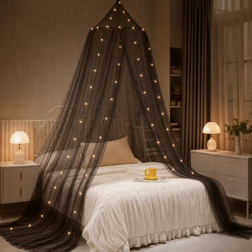 Baldacchino per letto con luci, baldacchino per ragazze, principessa con stelle luminose, tende per letto matrimoniale a king size, decorazione per interni per bambini, adulti, camera da letto, angolo
