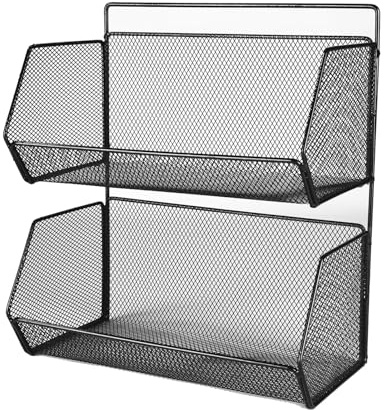 ZoeQide Cesto da parete in metallo, a 2 strati, senza foratura, cucina e bagno, mensola da parete in metallo, 30 x 26 x 15 cm, per frutta, verdura, shampoo e piccole parti