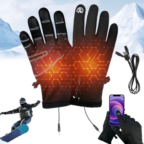 KUWUNG Gants chauffants USB - Pour homme et femme - Écran tactile - Gants chauffants imperméables et coupe-vent - Pour ski, escalade, cyclisme, camping