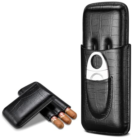 CLZOONG Étui à cigares en Cuir avec Coupe-cigares, étui humidificateur de Voyage Portable pour la Maison ou l'extérieur, Peut contenir 3 cigares (Noir)