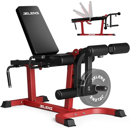 JELENS J10 Leg Extension and Curl Machine, Adjustable Leg Curl Machine for Home Gym, Seated Leg Extension and Lying Curl Machine for Lower Body Workouts (Red, Classical)