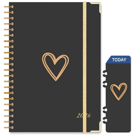 Knagsfa 2026 Planner, Jan.2026 - Dec.2026 Weekly Monthly Planner 6.25x8.5 with Page Tabs, Calendar Hardcover with Inner Pocket, Elastic Band, Twin-Wire Binding, Bookmark, Black Love Heart