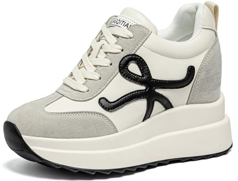 AONEGOLD Scarpe con Zeppa Donna Scarpe Casual con Plateau alla Moda Sportive Fitness Wedges Running Outdoor Sneakers Comode Sneakers Zeppa Interna 9CM（Nero，38 EU）