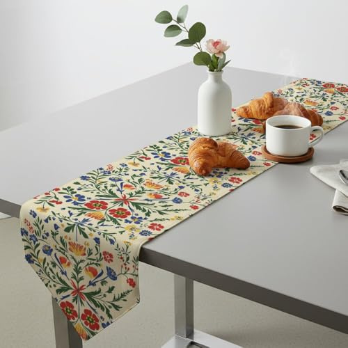 Colorful Floral Clusters Green Leaves Holiday Table Runners Table Turner for Dining Flower Runner Spring Party Kitchen Dining Decoration for Home Kitchen Holiday Decor 13 × 70 inch