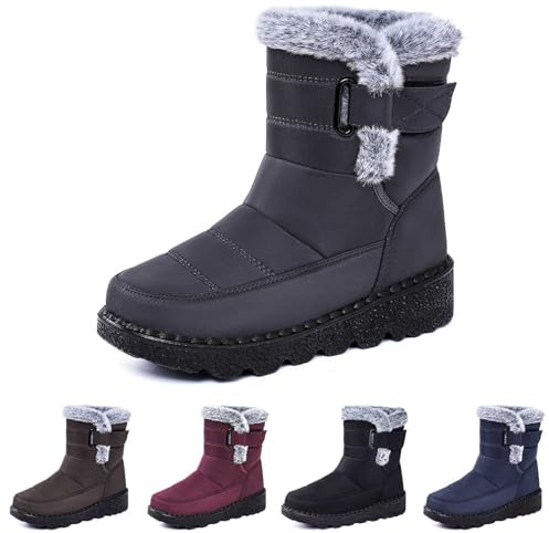 Generico Stivali da Donna da Neve Antiscivolo Scarpe Sci Donna Caldo Trekking Boots Stivaletti Casual Alla Caviglia Doposci Foderati Stivali Neve Pelose Comode Scarponcini Impermeabil Morbide