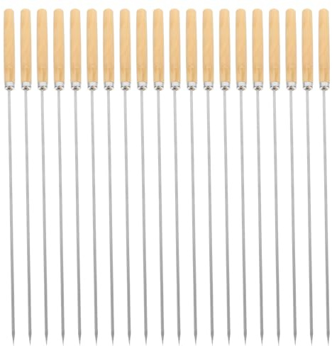 OFFIGAM 50 Pezzi Spiedi per Barbecue in Acciaio Inossidabile Manico in Legno, Resistenti ad Alte Temperature, per Carne, Verdure e Grigliate in Raduni Numerosi