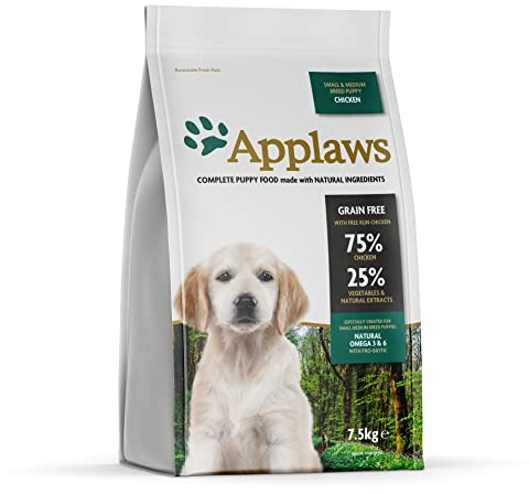 Comida seca completa para cachorros de razas pequeñas y medianas de pollo de Applaws - Paquete de 1 bolsa de 7,5 kg