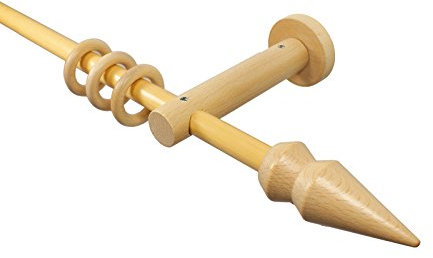 Holz Gardinenstangen in der Farbe Buche mit 16 mm Durchmesser Endstück Kegel, Länge 120 cm