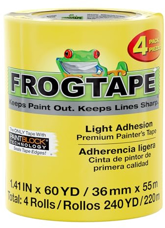 Frog Tape Delicate Surface Masking Tape for Painting 36mm x 55m, Decorators Tape, Painters Masking Tape for Indoor Painting & Decorating - Pack of 4