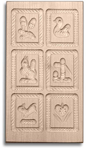 HOFMEISTER® Anisgebäckform, handgeschnitzt, 6 Bilder, aus Ahorn-Holz