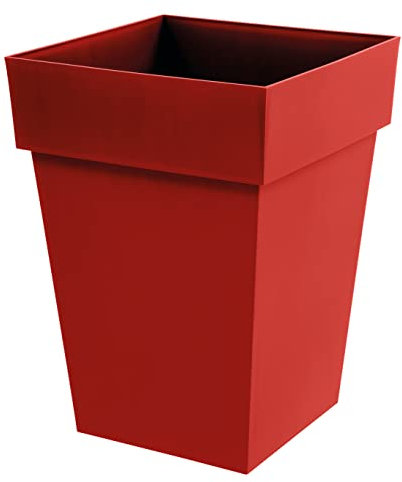 EDA - Pot de Fleur Carré Mi-Haut Toscane - Volume 51 L - 39 x 39 x H.53 cm, Rouge Rubis