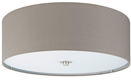 EGLO Deckenlampe Pasteri, 3 flammige Textil Deckenleuchte, Schlafzimmerlampe aus Metall, Glas und Stoff in Taupe, E27 Fassung, Ø 47,5 cm