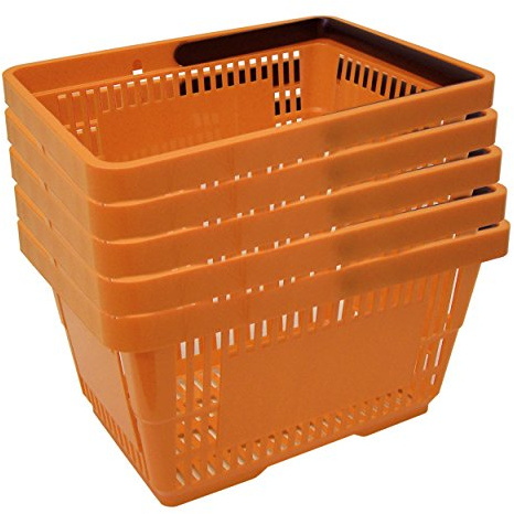 GERSO 5 cestas de la Compra de plástico, Cesta de la Compra, supermercado, plástico con asa, 22 litros, apilables, Color Naranja
