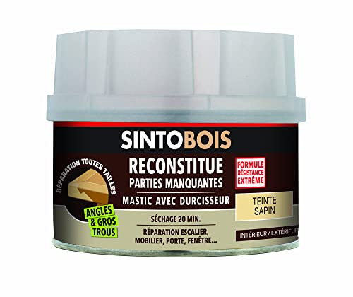 SINTOBOIS - Pâte à Bois - Angles et Gros Trous - Reconstitue les Parties Manquantes - Intérieur Extérieur - Haute Résistance & Adhérence - Sec en 20min - Sapin - Technique Professionnelle - 190g