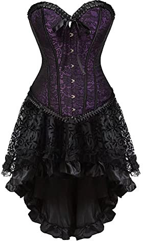 Jutrisujo Corset Bustier Robe Jupe Femmes Sexy Dentelle Lingerie Grande Taille Burlesque Violet 6XL