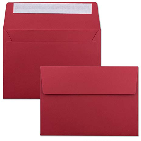 200x Briefumschläge Rosen-Rot DIN C6 Format 11,4 x 16,2 cm - Haftklebung - Kuverts ohne Fenster - Weihnachten, Grußkarten & Einladungen - Für A6 & A4 Papier
