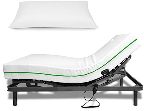 Duérmete Online - Cama Eléctrica Articulada Reforzada 5 Planos + Colchón Viscoelástico Ergonomik Visco + Almohada con Tacto Sedoso, Gris Grafito, 90x190