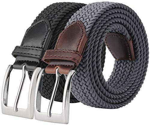 Fairwin Elastiskt bälte för män, tygbälte, stretchbälte, elastiskt flätat och elastiskt stretchigt bälte för kvinnor och män, bredd 3,3 cm längd 92 cm till 135 cm, Svartgrå, 115 cm/90-100 cm/90 cm/100 cm/L