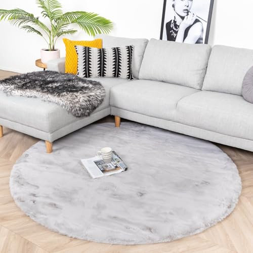 FRAAI | Home & Living Hochflor Teppich Rund - Comfy Supreme Grau - Shaggy, Einfarbig - Modern, Skandinavisch - Wohnzimmer, Esszimmer, Schlafzimmer - Fellteppich - Carpet