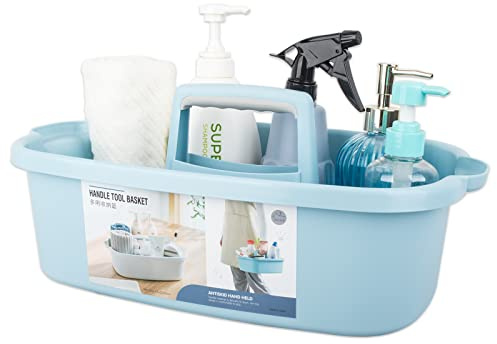 Large Cleaning Supplies Caddy Portable Shower Basket Supply Organizer with Handle Plastic Bucket Tool Storage for Bathroom, Bedroom, Kitchen, College Dorm, Garden, Blue