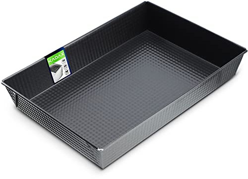 KADAX Calbera rettangolare, teglia da forno in 3 dimensioni, bordi in lamiera alti per torte, pane tostato, cheesecake, brownie, scatola di cura facile, distribuzione del calore (36 x 25,5 cm, nero)