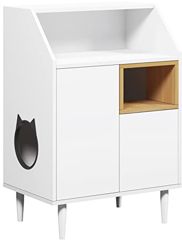 SogesHome Console Armoire d'Appoint pour Chat - Table Sideboards Commode avec Étagère, Portes et Tanière - 62,5 x 40 cm