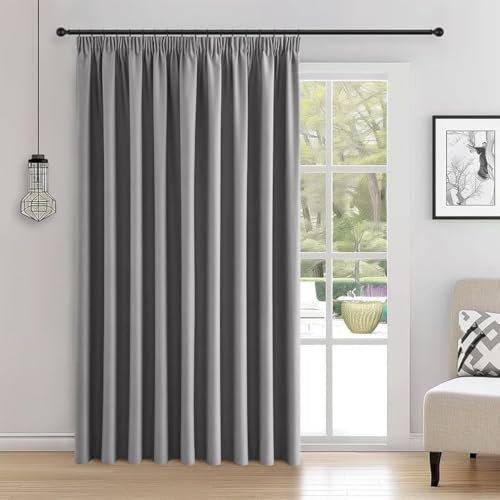 Topfinel Light Grey Curtains for Bedroom Door Curtains Thermal Pencil Pleat Curtains 90x90 inch Blackout Curtains 1 Panel for Livingroom, W228 x L228 CM