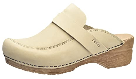 Sanita | Knaus Offener Clog | Original handgemachte, Flexible Leder Clogs für Damen | Anatomisch geformtes Fußbett mit weichem Schaum | Beige | 38 EU