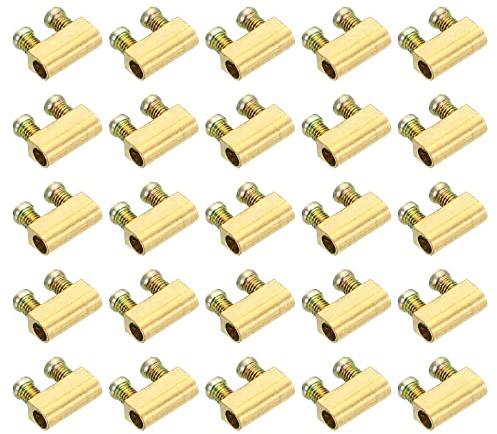 PATIKIL Steel Wire Rope Cable Clamp, 25 Pack Gold Tone | M3 Double Hole Wire Rope Clips 3.0mm Line Hole with End Screw Stopper