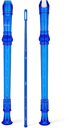 SWAN Soprano Recorder Instrument for Beginners Children - Baroque Style 8 Hole Flute Detachable 3pcs ABS Descant Recorders with Cleaning Rod and Fingering Chart, SW8KT, Transparent Blue