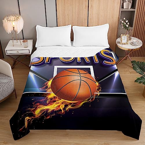 Surwin Colcha Bouti Colcha de Verano con Estampado de Baloncesto Edredón Fino Cubrecama Acolchada de Microfibra Suave para Cama Individual/Matrimonio Lavable Manta (100x150cm,Aro de Baloncesto)