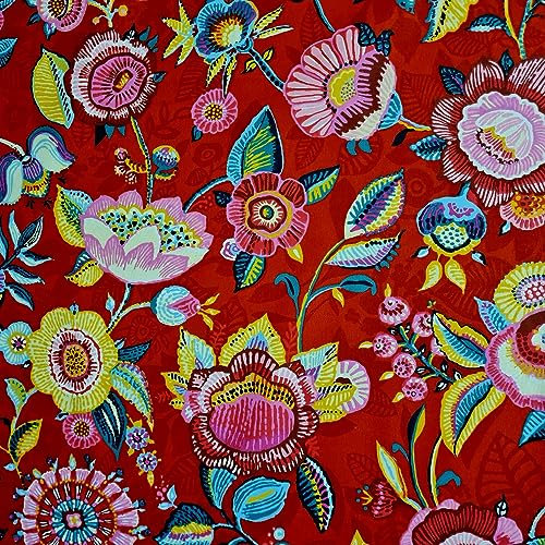Stoff Meterware Baumwolle 0,5 m Encanto rot bunt Blumen Dekostoff Vorhangstoff Kleiderstoff Tischdeckenstoff aus Frankreich