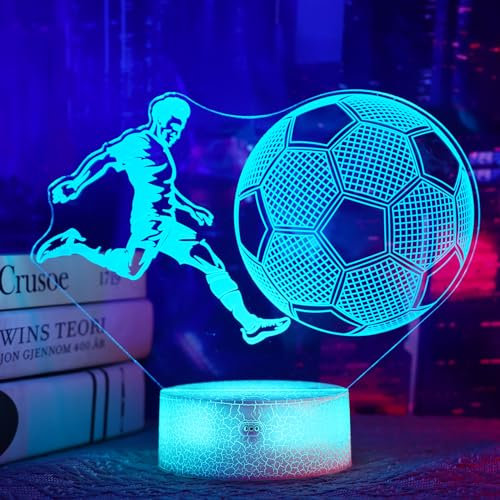 OkiyiD Fußball 3D Illusion Lampe mit Fernbedienung, Touch 16 Farbwechsel und Timer - Nachtlicht Schreibtischlampe für Jungen, Mädchen, Männer Zimmer Dekor