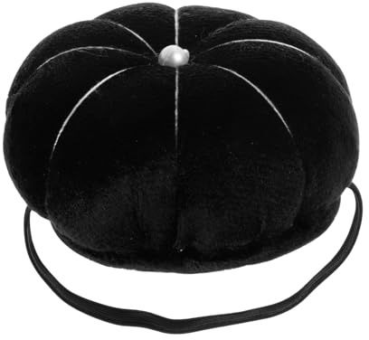 sourcing map Velvet Wrist Pin Cushion Pumpkin Needle Sewing with Elastic Wrist Strap, Black
