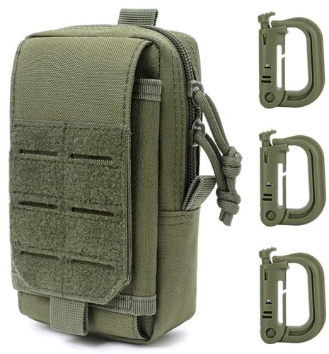 MUCHER Molle Tasche Klein Taktische EDC Tasche Hüfttaschen Militär Bauchtasche Kompakt Gürteltasche Multifunktionale Handytasche Beutel mit 3 Haken für Outdoor Wandern Jagdcamping Training (Armeegrün)