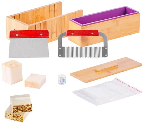 VEVOR Seifenschneider Set Seife Selb Machen 1301 mL, Seifenmachen Set Silikon, DIY Seifenherstellung Handgefertigt Seife Satz, Rechteckige Silikon Seife Form mit Bambuskasten 278 x 142 x 93 mm