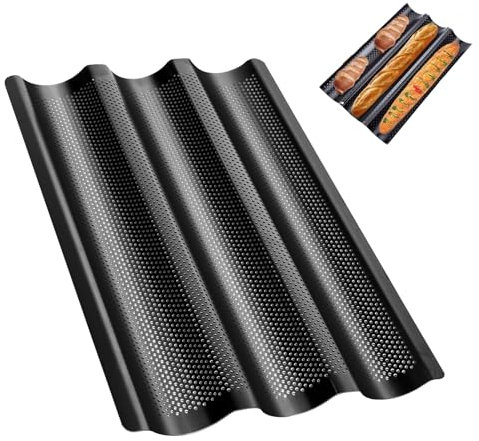 YINGLUOEU Baguette Backform Baguette Backblech Antihaft Baguetteblech Backform für 3 Baguettes Backen Brot Familie Bäckerei, Schwarz