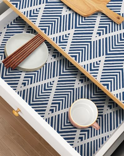 Cohoo Home Drawer and Shelf Liners for Kitchen Cabinet Non Adhesive,12in ×23.6FT Non Slip Cabinet Liners for Shelves, Drawer Paper Cupboard Strong Grip Bathroom Waterproof Washable Thick Blue Stripe