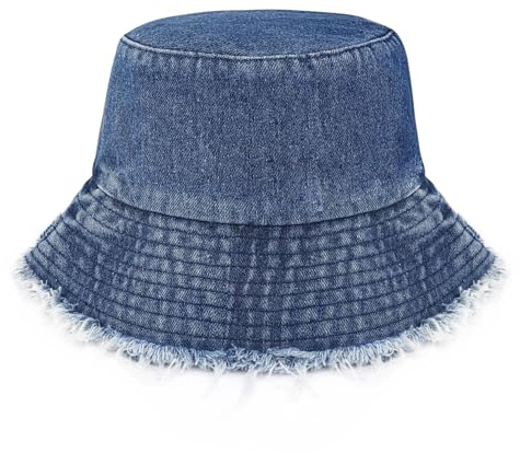 MILAKOO Cappello da Donna in Denim Grezzo a Secchiello Pieghevole per Il Sole Cappello da Spiaggia Vintage a Fascia