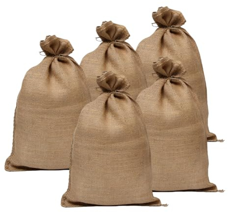 Kingsea Confezione da 5 sacchi di iuta per patate, 60 cm x 90 cm, sacchetti per verdure, robusti e durevoli