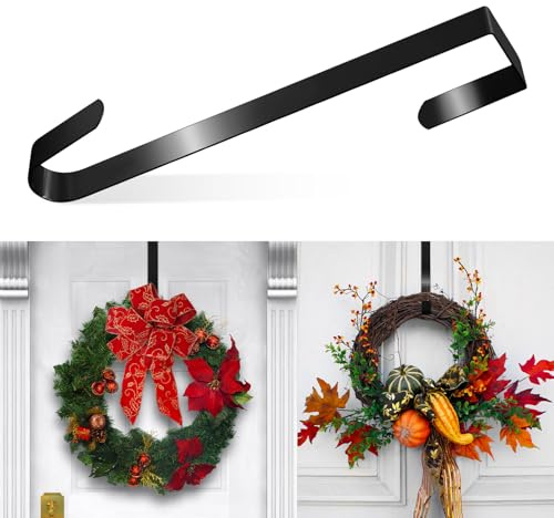Crochet de couronne de Noël, crochet de couronne de porte, crochet de décoration de couronne de Noël, crochet de décoration de Noël (noir, 38,1 cm)