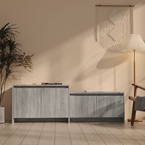 ShGaxin Meuble TV, table TV, meuble TV, meuble TV, meuble de salon, meuble TV, table de télévision en aggloméré, couleur gris Sonoma, 146,5 x 35 x 50 cm