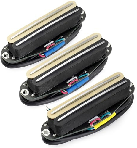 Musiclily Pro ST-DPHC Keramisk Humbucker Single Coil Format Neck Middle Bridge Pickup Set Super Distortion för Strat Style Elgitarr, Zebra Kropp Krom Rail