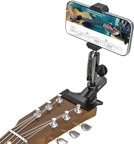 Kolasels Support de Téléphone Portable pour Guitare, [Bras Métallique Réglable] Support Téléphone Pince pour Ukulélé, Basse, Compatible avec iPhone 17 Pro Max, Galaxy und Allen 4-7 Smartphones